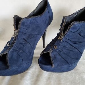 Navy suede ankle bootie heel